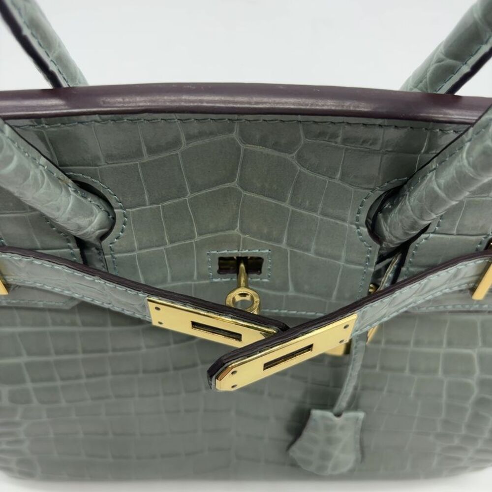 Custom 30cm Dusty Sea Foam Blue Grey Crocodile Leather ghw Top Handle Birkin Bag - Picture 6 of 8